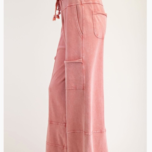 💕 Easel Plus Size Pink Wide-Leg Drawstring Pants - Picture 3 of 7